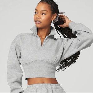 Alo vixen fleece 1/4 zip crop top Heather grey